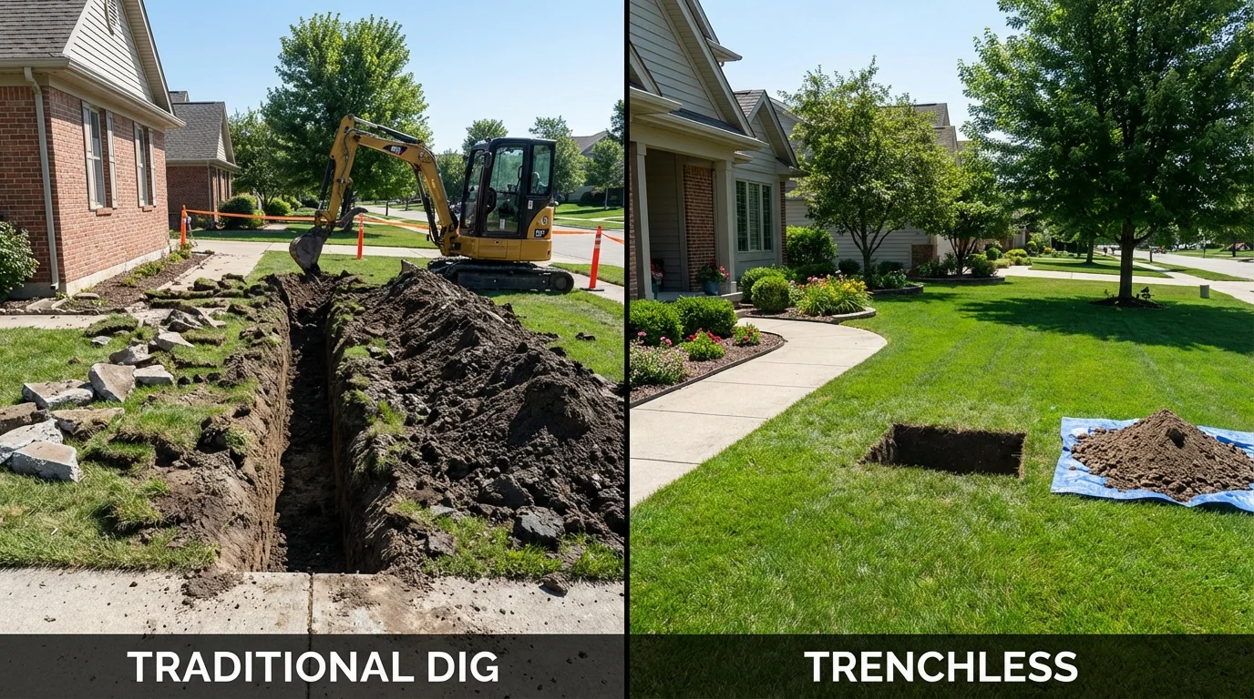 Trenchless sewer repair with minimal yard damage versus traditional excavation in Ashland, NE
